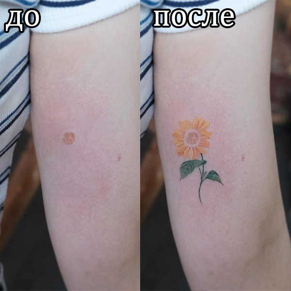 Тату цветов на родимом пятне